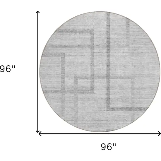 8' Gray Charcoal And Silver Round Geometric Washable Indoor Outdoor Area Rug Photo 3