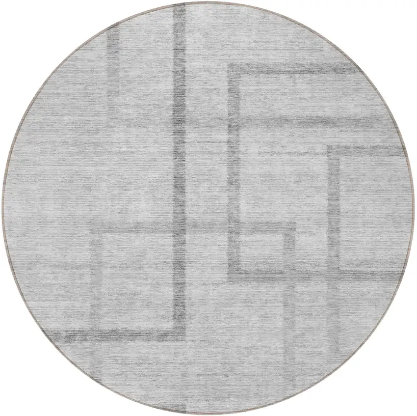 8' Gray Charcoal And Silver Round Geometric Washable Indoor Outdoor Area Rug Photo 4