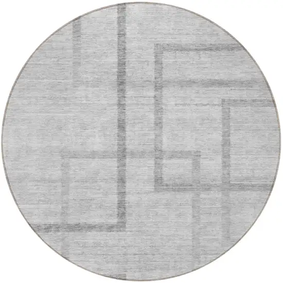 8' Gray Charcoal And Silver Round Geometric Washable Indoor Outdoor Area Rug Photo 4