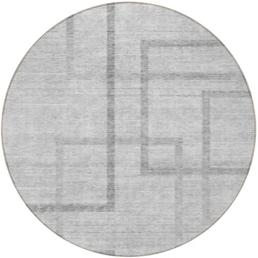 8' Gray Charcoal And Silver Round Geometric Washable Indoor Outdoor Area Rug Photo 4
