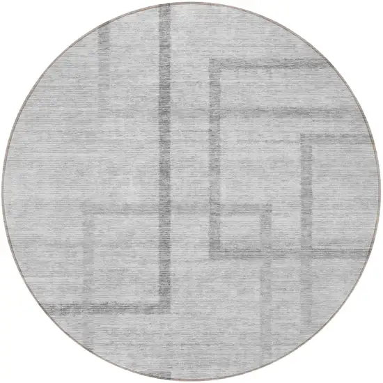 8' Gray Charcoal And Silver Round Geometric Washable Indoor Outdoor Area Rug Photo 4