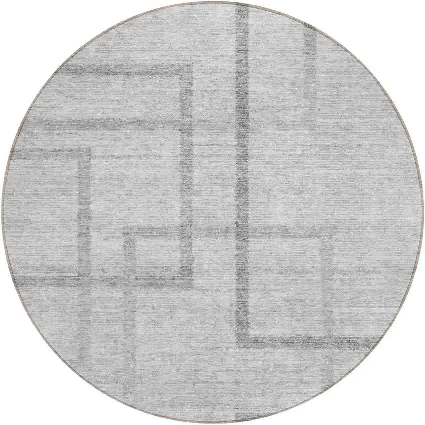 8' Gray Charcoal And Silver Round Geometric Washable Indoor Outdoor Area Rug Photo 2