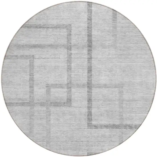 8' Gray Charcoal And Silver Round Geometric Washable Indoor Outdoor Area Rug Photo 2
