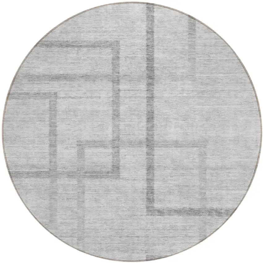 8' Gray Charcoal And Silver Round Geometric Washable Indoor Outdoor Area Rug Photo 2