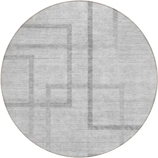 8' Gray Charcoal And Silver Round Geometric Washable Indoor Outdoor Area Rug Photo 2