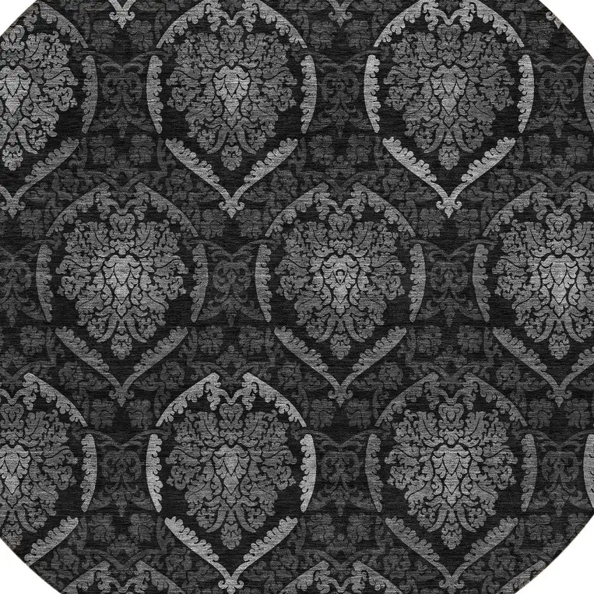 8' Gray Charcoal And Silver Round Medallion Washable Indoor Outdoor Area Rug Photo 4