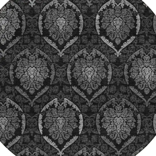 8' Gray Charcoal And Silver Round Medallion Washable Indoor Outdoor Area Rug Photo 4