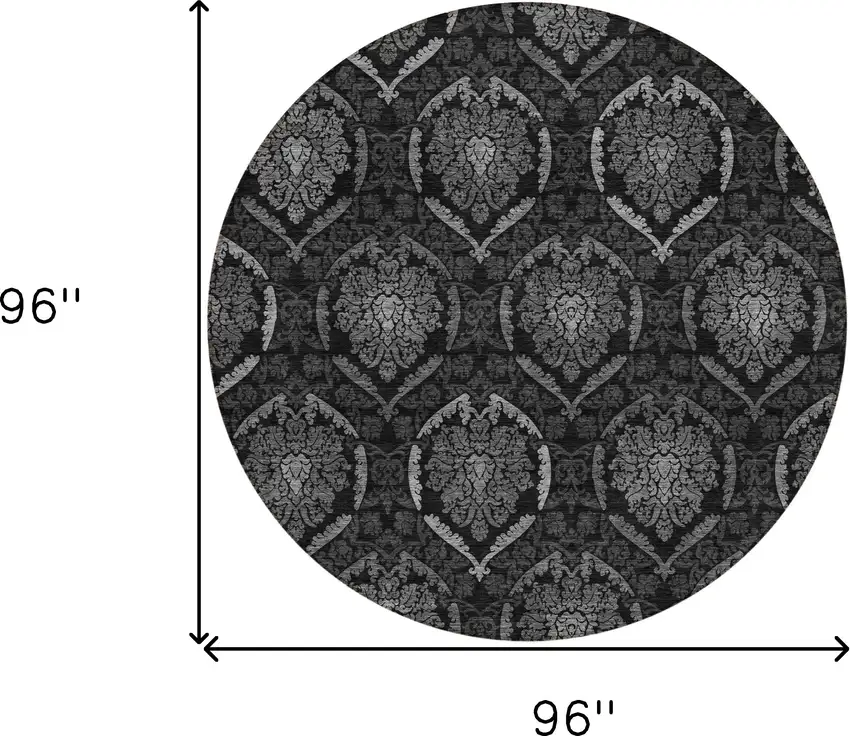 8' Gray Charcoal And Silver Round Medallion Washable Indoor Outdoor Area Rug Photo 3