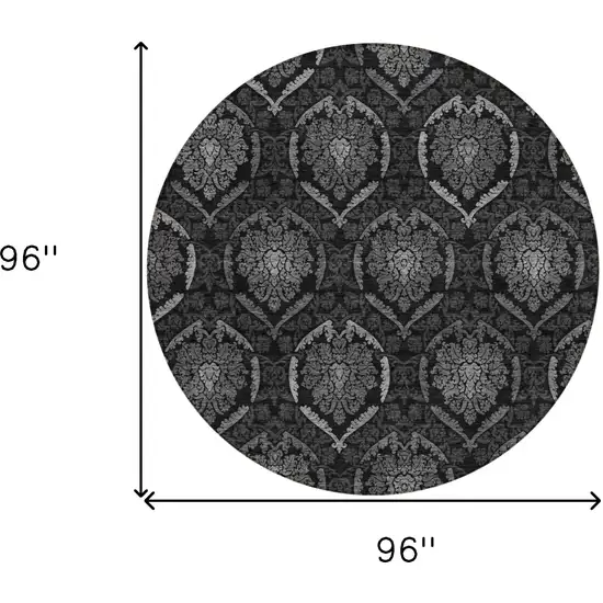 8' Gray Charcoal And Silver Round Medallion Washable Indoor Outdoor Area Rug Photo 3