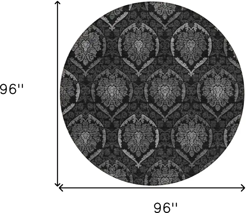 8' Gray Charcoal And Silver Round Medallion Washable Indoor Outdoor Area Rug Photo 3