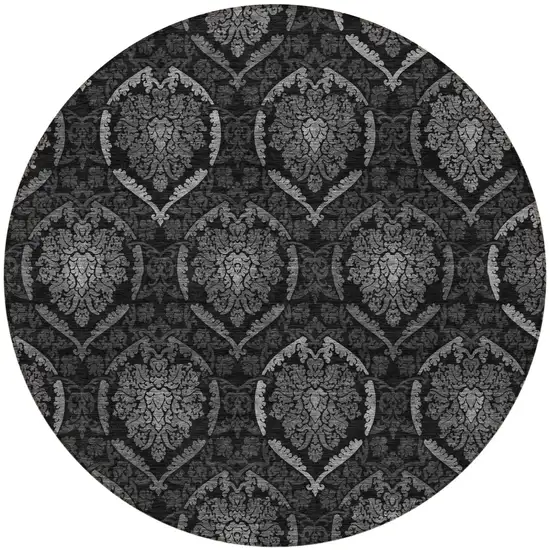 8' Gray Charcoal And Silver Round Medallion Washable Indoor Outdoor Area Rug Photo 5