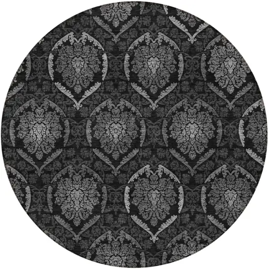 8' Gray Charcoal And Silver Round Medallion Washable Indoor Outdoor Area Rug Photo 5