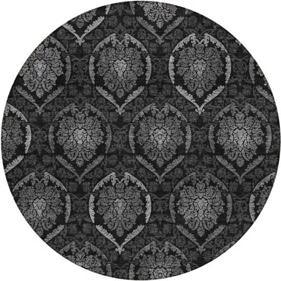 8' Gray Charcoal And Silver Round Medallion Washable Indoor Outdoor Area Rug Photo 2