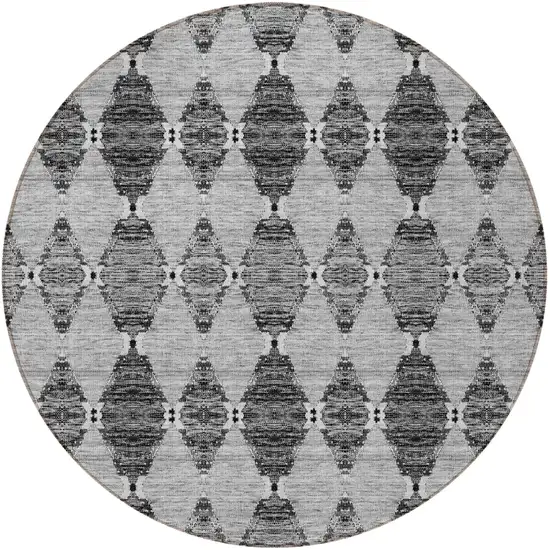 8' Gray Charcoal And Silver Round Moroccan Washable Indoor Outdoor Area Rug Photo 5