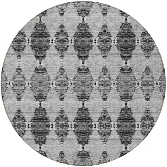 8' Gray Charcoal And Silver Round Moroccan Washable Indoor Outdoor Area Rug Photo 5