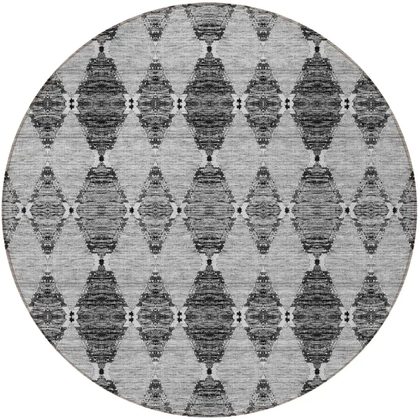 8' Gray Charcoal And Silver Round Moroccan Washable Indoor Outdoor Area Rug Photo 5