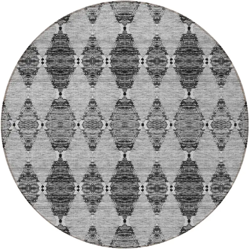 8' Gray Charcoal And Silver Round Moroccan Washable Indoor Outdoor Area Rug Photo 5
