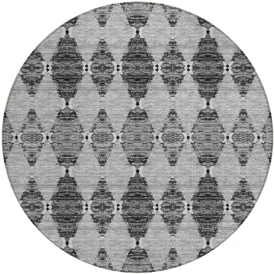 8' Gray Charcoal And Silver Round Moroccan Washable Indoor Outdoor Area Rug Photo 2