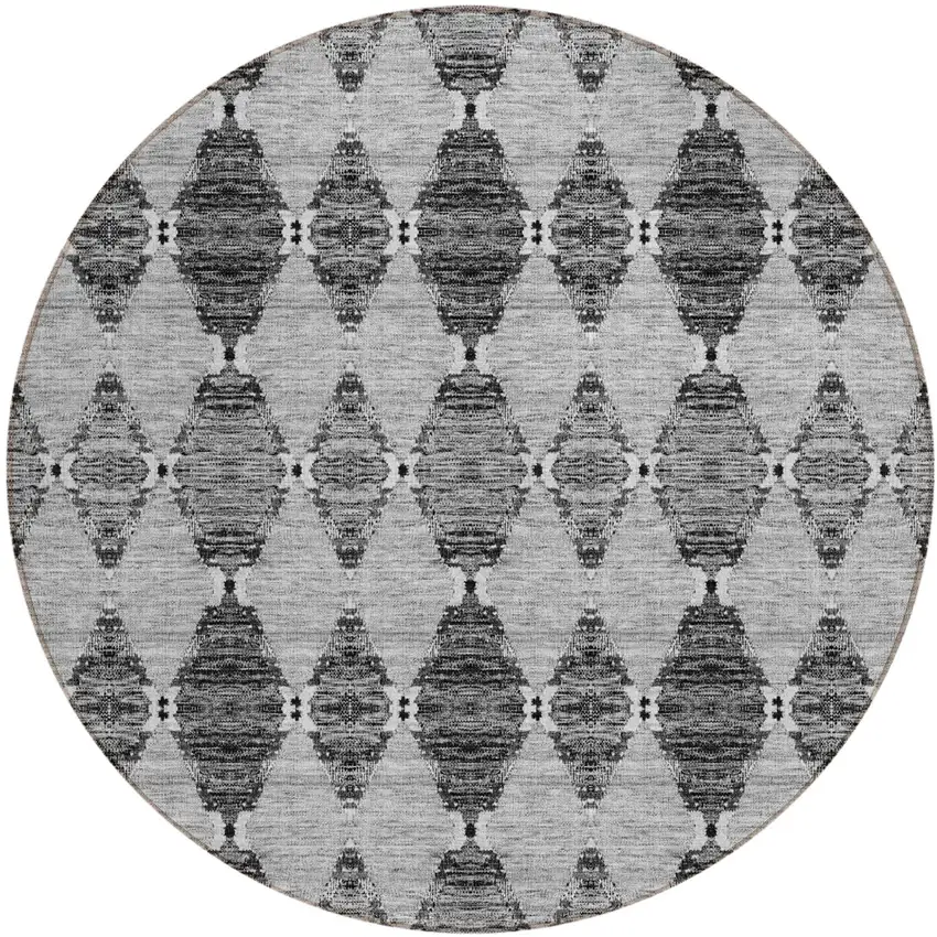8' Gray Charcoal And Silver Round Moroccan Washable Indoor Outdoor Area Rug Photo 2