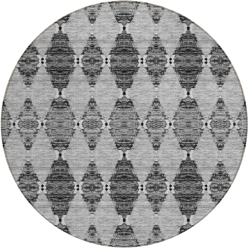 8' Gray Charcoal And Silver Round Moroccan Washable Indoor Outdoor Area Rug Photo 2