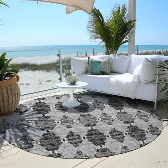 8' Gray Charcoal And Silver Round Moroccan Washable Indoor Outdoor Area Rug Photo 4