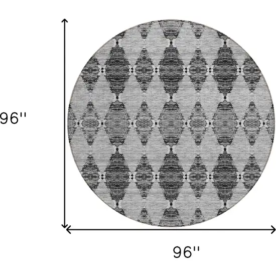 8' Gray Charcoal And Silver Round Moroccan Washable Indoor Outdoor Area Rug Photo 3
