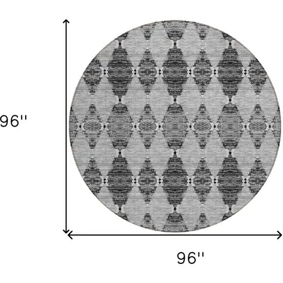 8' Gray Charcoal And Silver Round Moroccan Washable Indoor Outdoor Area Rug Photo 3
