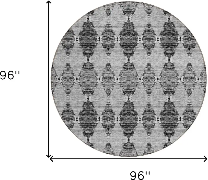 8' Gray Charcoal And Silver Round Moroccan Washable Indoor Outdoor Area Rug Photo 3