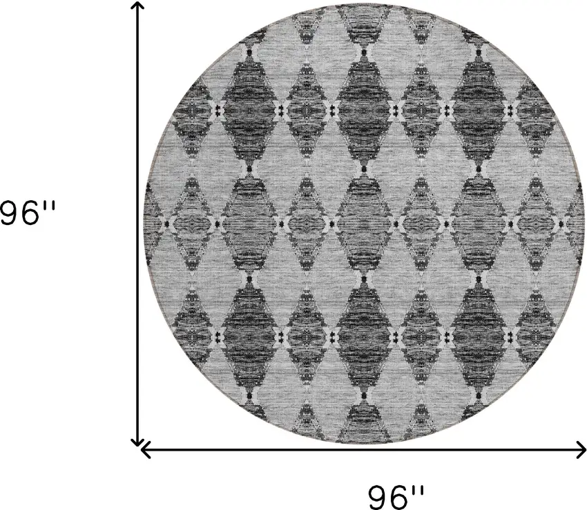8' Gray Charcoal And Silver Round Moroccan Washable Indoor Outdoor Area Rug Photo 3