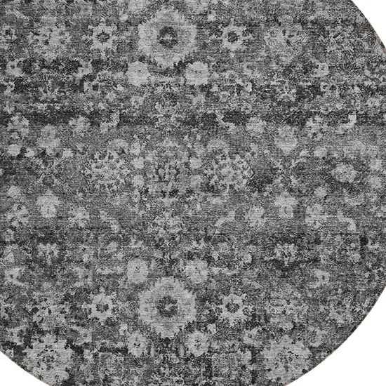 8' Gray Charcoal And Silver Round Oriental Washable Indoor Outdoor Area Rug Photo 5