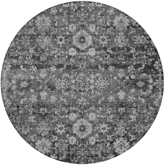 8' Gray Charcoal And Silver Round Oriental Washable Indoor Outdoor Area Rug Photo 6