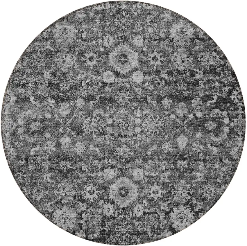 8' Gray Charcoal And Silver Round Oriental Washable Indoor Outdoor Area Rug Photo 6