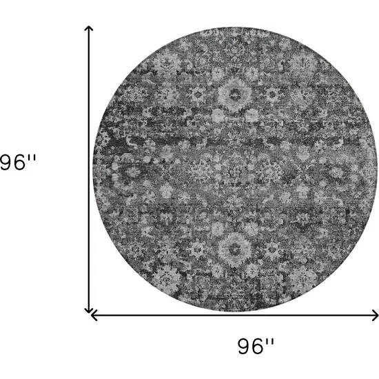 8' Gray Charcoal And Silver Round Oriental Washable Indoor Outdoor Area Rug Photo 3