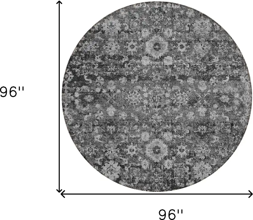 8' Gray Charcoal And Silver Round Oriental Washable Indoor Outdoor Area Rug Photo 3