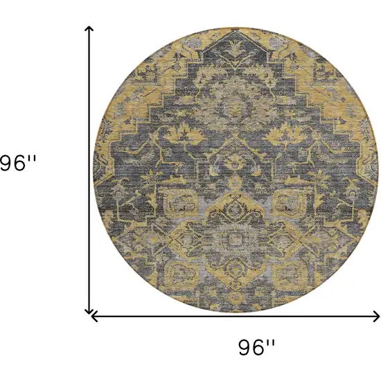 8' Gray Charcoal And Silver Round Oriental Washable Indoor Outdoor Area Rug Photo 3