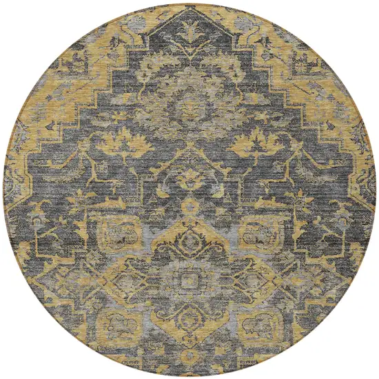 8' Gray Charcoal And Silver Round Oriental Washable Indoor Outdoor Area Rug Photo 5