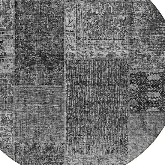 8' Gray Charcoal And Silver Round Patchwork Washable Indoor Outdoor Area Rug Photo 4