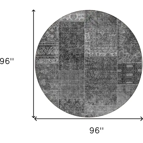 8' Gray Charcoal And Silver Round Patchwork Washable Indoor Outdoor Area Rug Photo 3