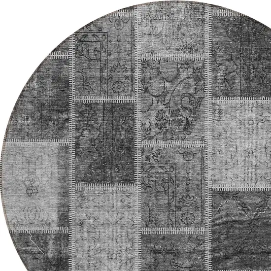 8' Gray Charcoal And Silver Round Patchwork Washable Indoor Outdoor Area Rug Photo 4