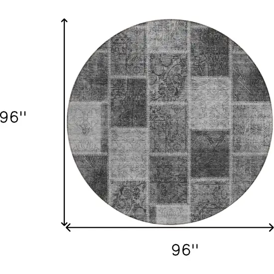 8' Gray Charcoal And Silver Round Patchwork Washable Indoor Outdoor Area Rug Photo 3
