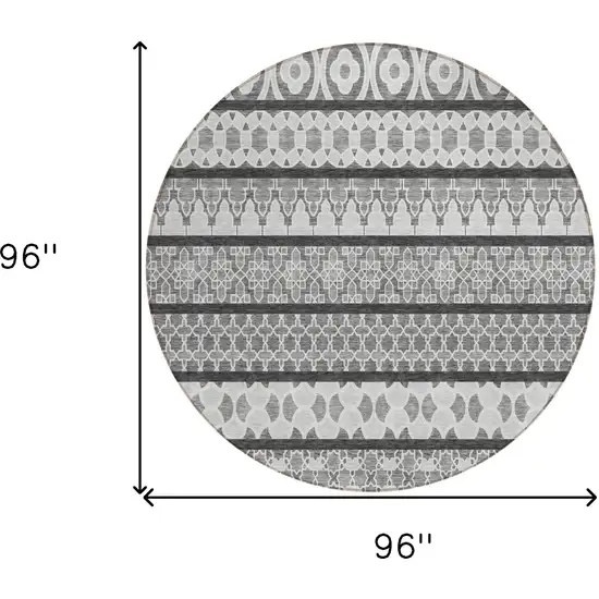8' Gray Charcoal And Silver Round Quatrefoil Washable Indoor Outdoor Area Rug Photo 8