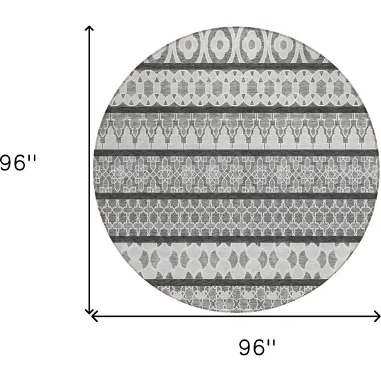 8' Gray Charcoal And Silver Round Quatrefoil Washable Indoor Outdoor Area Rug Photo 8