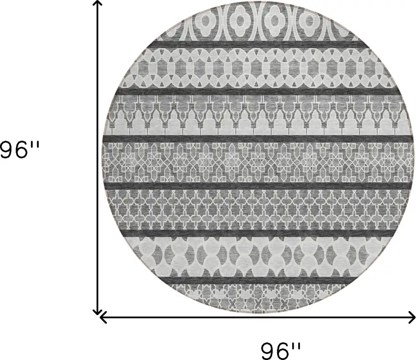 8' Gray Charcoal And Silver Round Quatrefoil Washable Indoor Outdoor Area Rug Photo 8