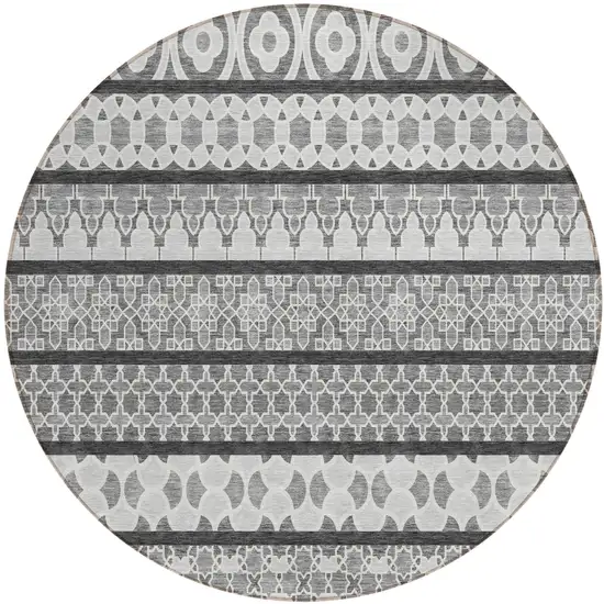 8' Gray Charcoal And Silver Round Quatrefoil Washable Indoor Outdoor Area Rug Photo 2