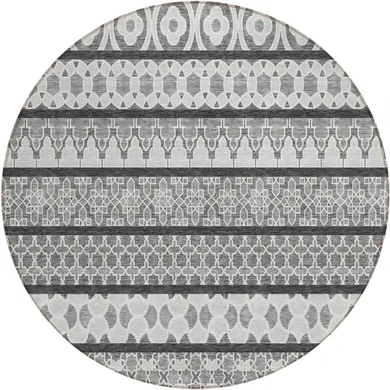 8' Gray Charcoal And Silver Round Quatrefoil Washable Indoor Outdoor Area Rug Photo 2