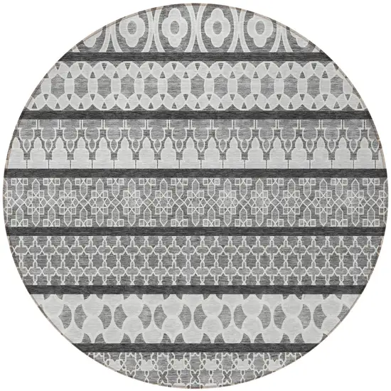 8' Gray Charcoal And Silver Round Quatrefoil Washable Indoor Outdoor Area Rug Photo 5
