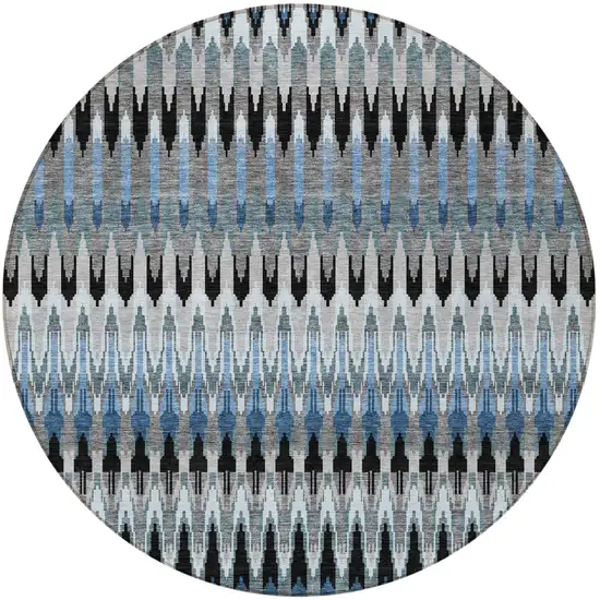 8' Gray Charcoal And Silver Round Southwestern Washable Indoor Outdoor Area Rug Photo 5