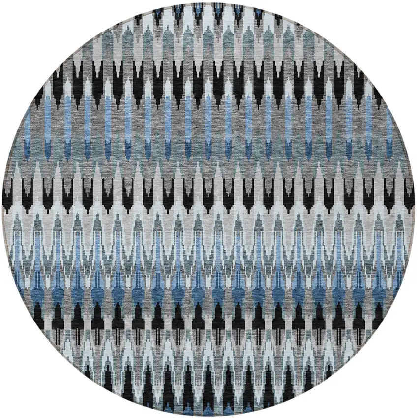 8' Gray Charcoal And Silver Round Southwestern Washable Indoor Outdoor Area Rug Photo 5