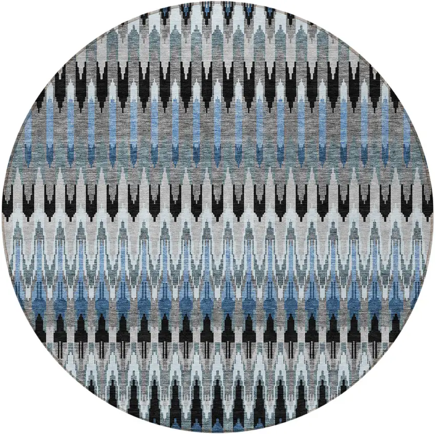 8' Gray Charcoal And Silver Round Southwestern Washable Indoor Outdoor Area Rug Photo 5
