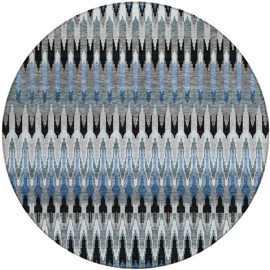 8' Gray Charcoal And Silver Round Southwestern Washable Indoor Outdoor Area Rug Photo 2